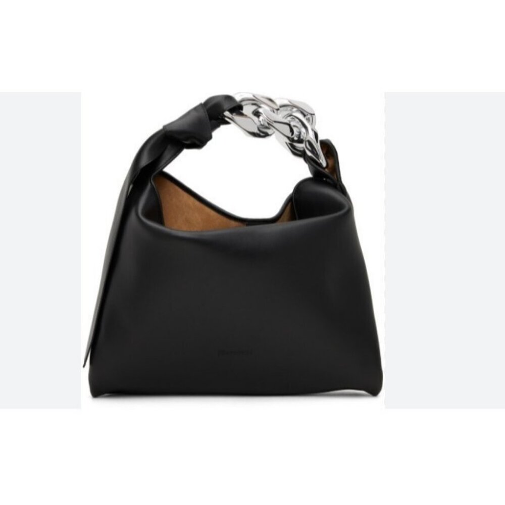 Jw Anderson Medium Leather Chain hobo bag - Black with silver chain
